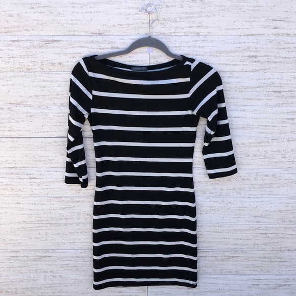 Soprano Black/White 3/4 Sleeve Stretch Stripe Dress | SIZE XS - Picture 2 of 5